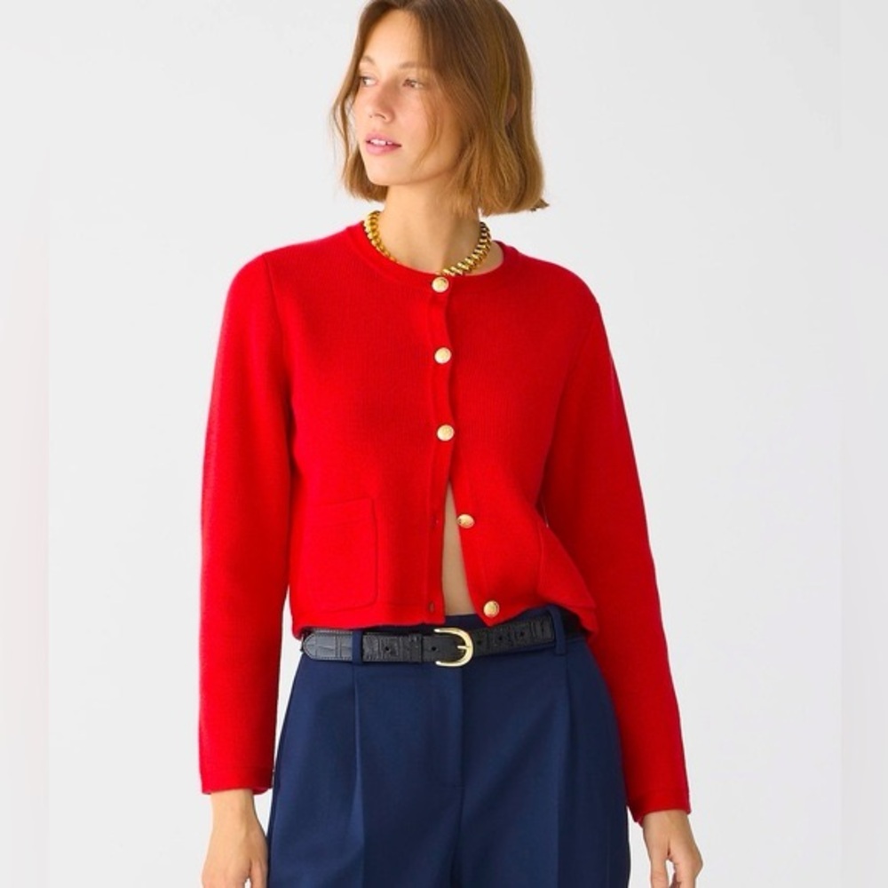 J Crew Emilie Lady Jacket Red Gold Buttons Cotton Cropped